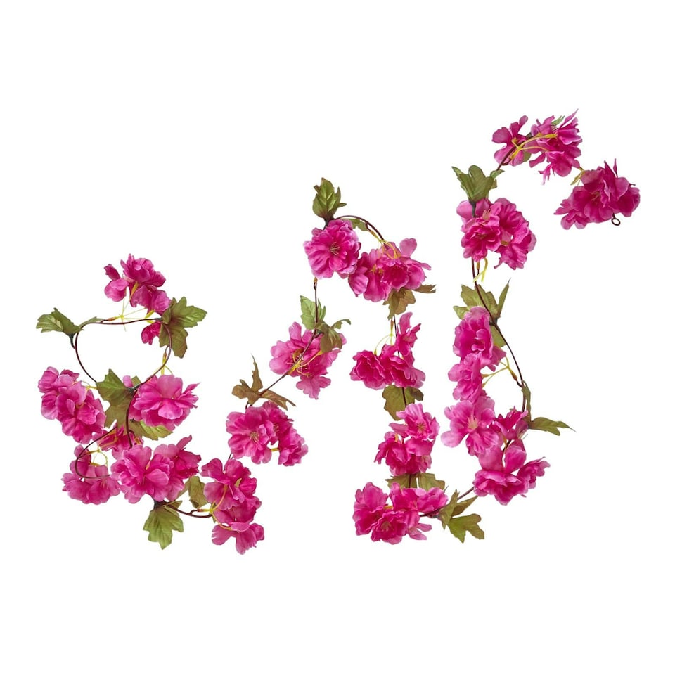 image 1 of Homescapes Set of 3 Cream, Cerise and Pink Artificial Blossom Flower Garlands, 5 Ft