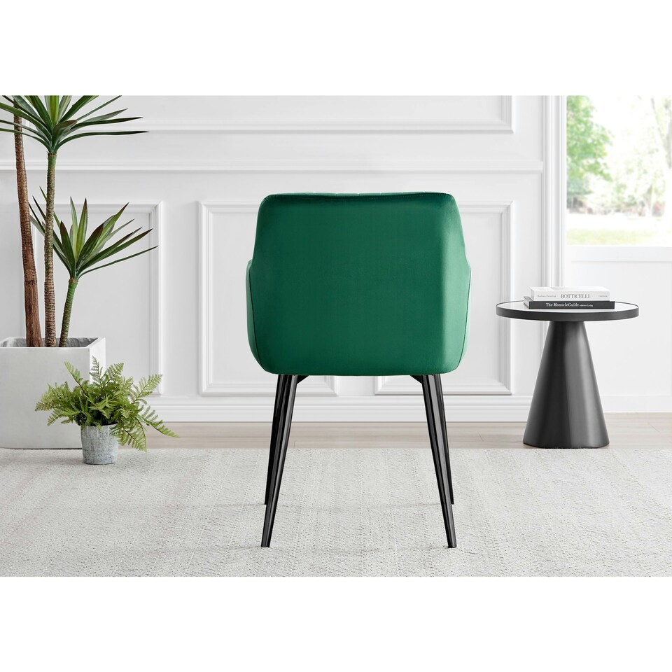 image 1 of Furniturebox 2x Calla Green Velvet Dining Chairs with Black Legs