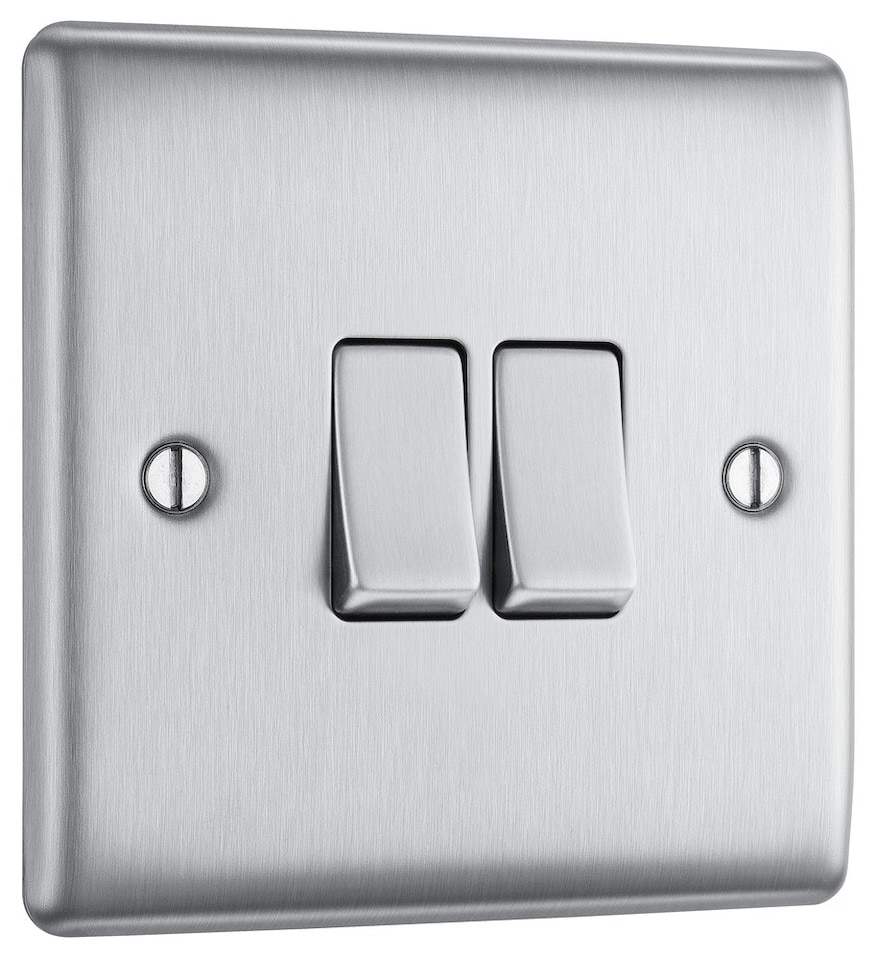 image 1 of BG Nexus Metal 20A Double Wall Light Switch, 2 Way, Brushed Steel