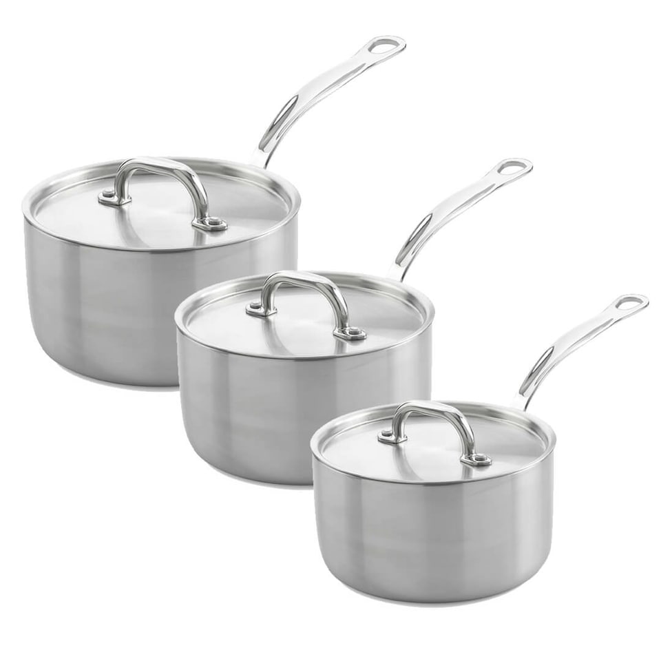 image 1 of Samuel Groves Classic Stainless Steel Triply 3 Piece Saucepan Set
