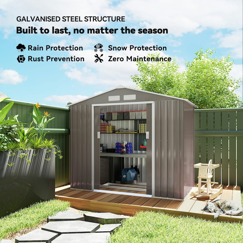 image 1 of Outsunny 7 x 4ft Garden Shed Storage with Foundation Kit and Vents, Grey