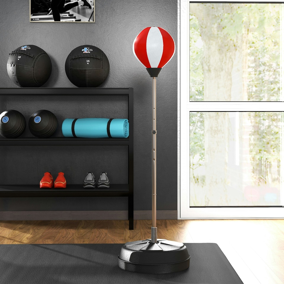 image 1 of HOMCOM Punching Bag with Stand Boxing Bag Set with Adjustable Height, Red Red