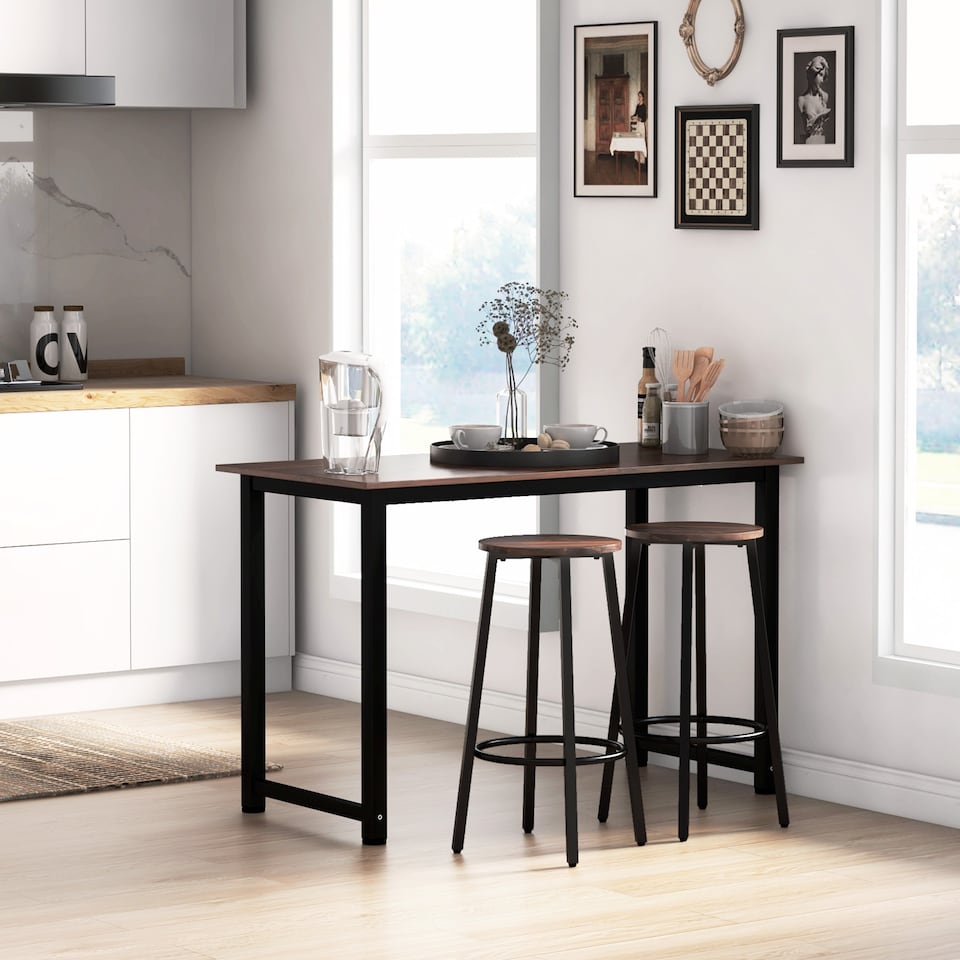 image 1 of HOMCOM Bar Stools, Set of 2 Kitchen Breakfast Stools with Sturdy Steel Frame, Industrial Tall Bar Chairs, 65cm High Seat, Rustic Brown