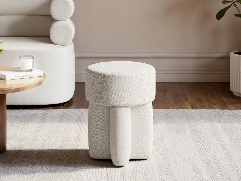image 1 of SOLACE+CO Astrid Wave Chenille Round Pouffe Cream