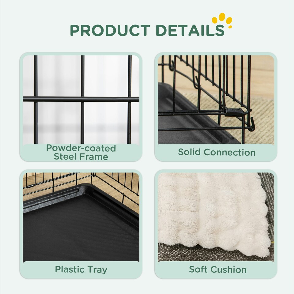 image 1 of PawHut Dog Crate with Two Doors, Tray, Soft Cushion, for Extra Small Dogs