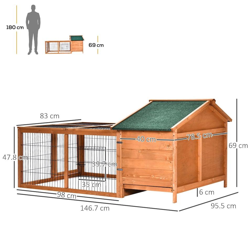 image 1 of PawHut Rabbit Hutch, Guinea Pig Hutch Outdoor Detachable Cage w/ Tray & Roof