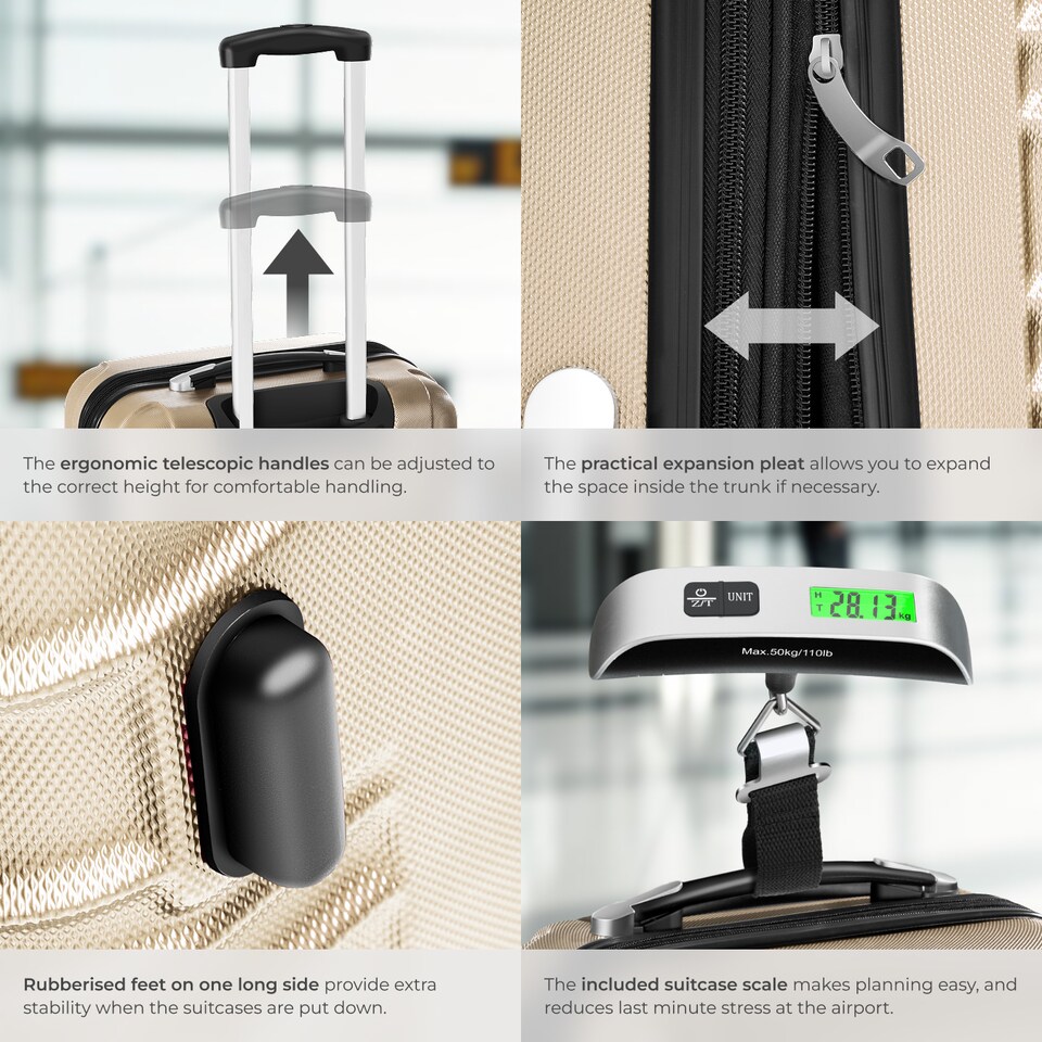 image 1 of Suitcase Set Mila - 4 hard-shell suitcases, including luggage scales and tags | Cream | champagne | 1