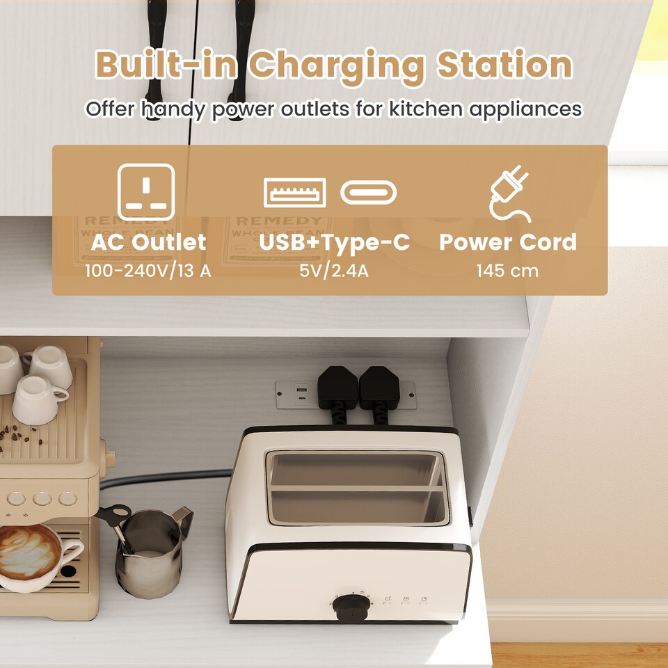 image 1 of COSTWAY Pantry Cabinet with Power Outlets Freestanding Narrow Kitchen Hutch