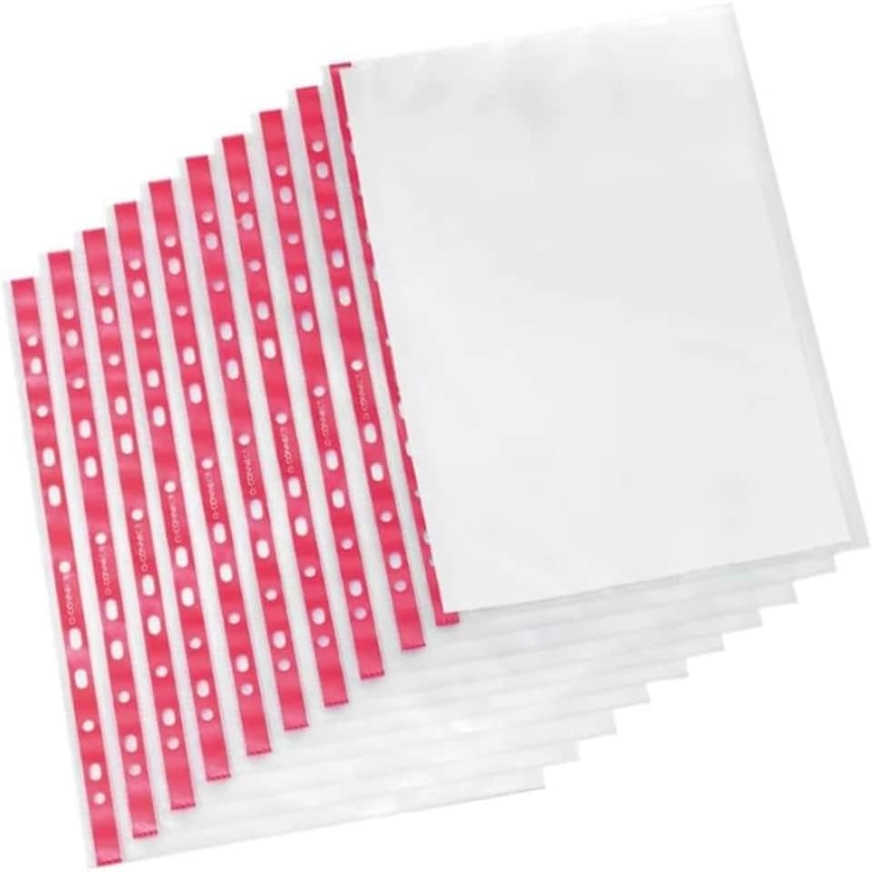 image 1 of Pack of 25 A4 Side Opening Red Strip Delux Punched Pockets