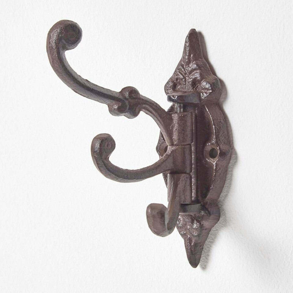 image 1 of Homescapes Ornate Hinged Cast Iron Wall Hook Brown | One Size