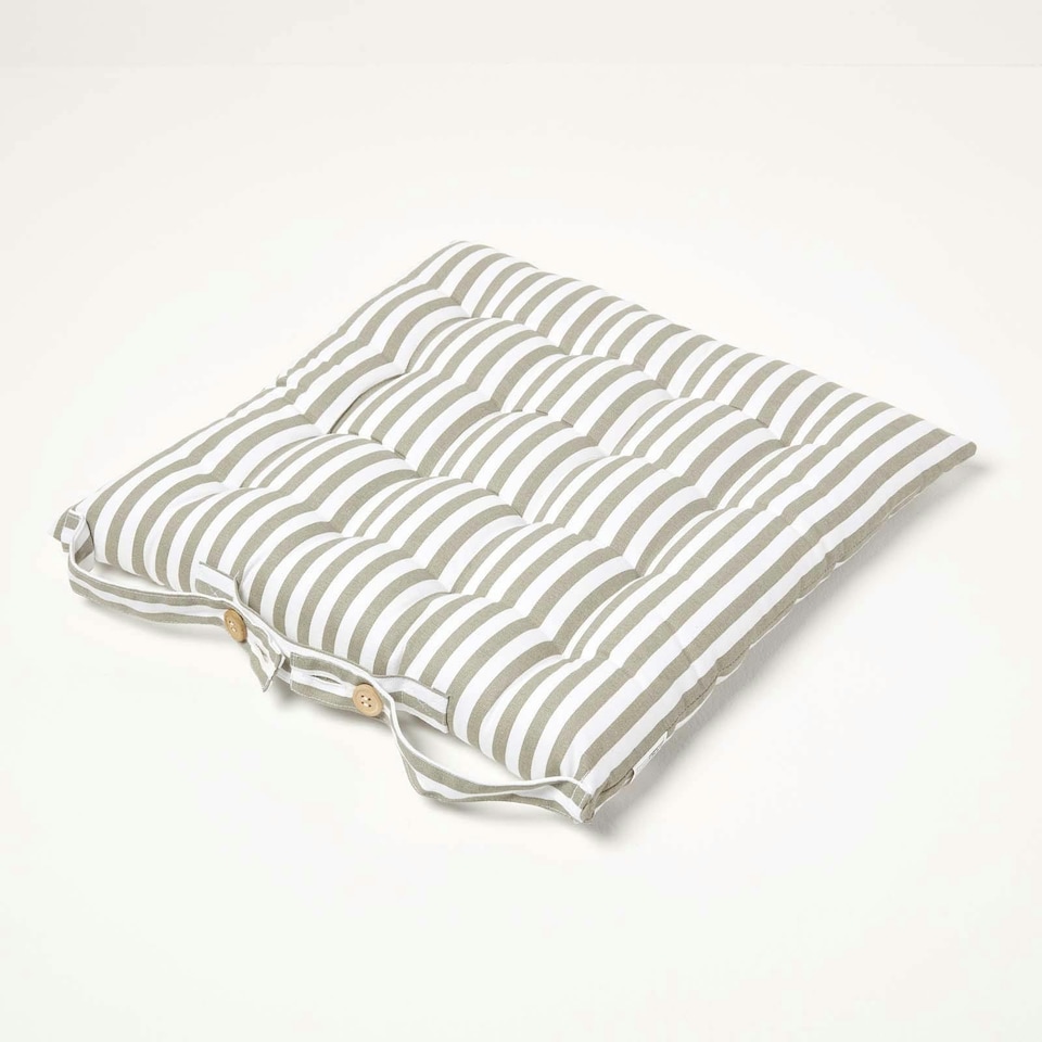 image 1 of Homescapes Seat Pad Luxury Cotton Stripe Indoor Outdoor Garden Dining Cushion | Grey | 40 x 40 cm | 1
