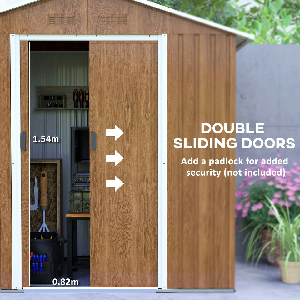 image 1 of Outsunny 6.5x3.5ft Metal Garden Shed for Garden, Brown Wood Effect Brown