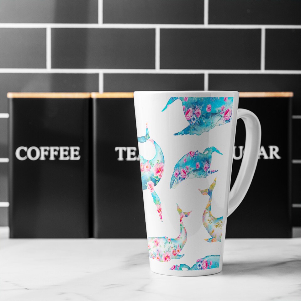image 1 of Whale With Flowers Latte Mug