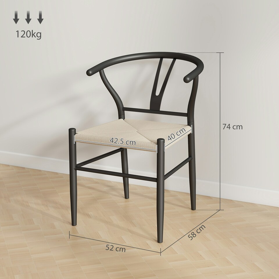 image 1 of HOMCOM Weave Dining Chairs Set of 2 with Y-Shaped Backrest Hemp Seat Black Black