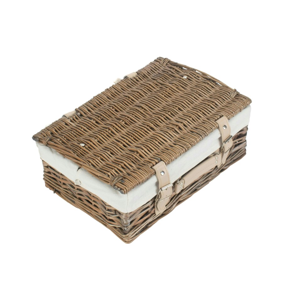 image 1 of 35cm Antique White Wash Split Willow Wicker Picnic Basket with Lining White | White | One Size