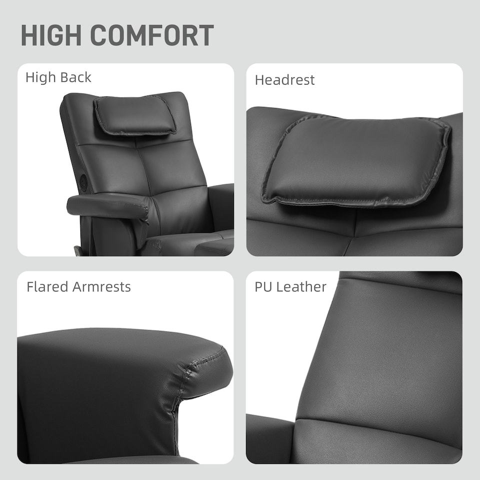 image 1 of HOMCOM Massage Recliner Chair with Footstool, Upholstered Armchair with Adjustable Backrest, Remote Control, Hidden Storage and USB Ports for Living Room, Bedroom, Black