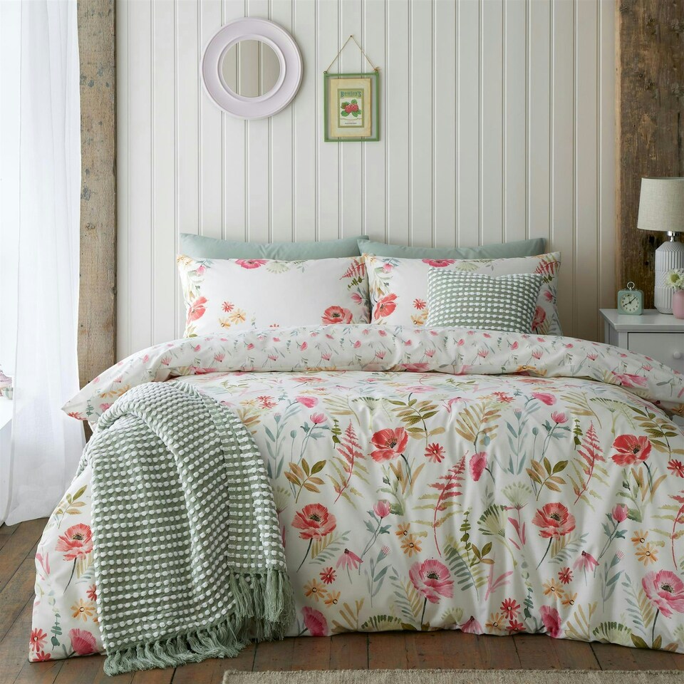 image 1 of Catherine Lansfield Ella Poppy Cream Duvet Cover Set Cream | Single