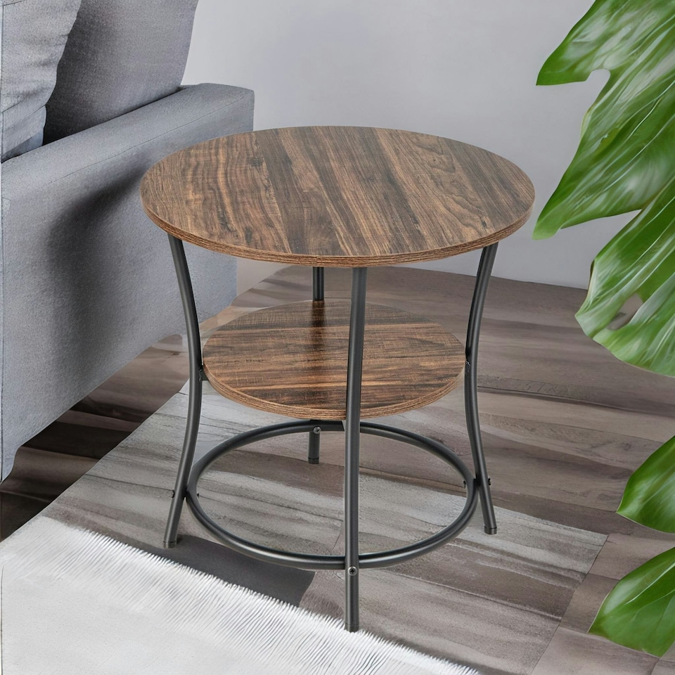 image 1 of Industrial Round Coffee Table With 2 Shelves Brown