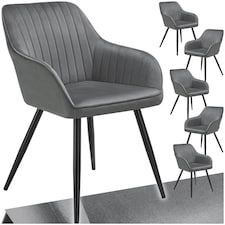 Chair Marilyn - velvet look, quilted, continuous backrest, slim steel legs - Set of 6 Grey | Grey/Black