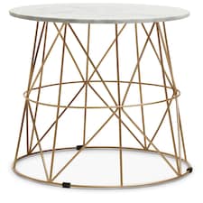 Interiors by Premier Marble Top White Side Table, Open Design Frame Bedside Table, Round End Table for Living Room, Lounge Gold