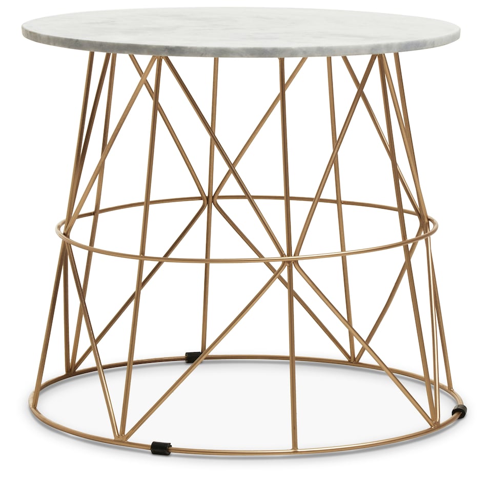 image 1 of Interiors by Premier Marble Top White Side Table, Open Design Frame Bedside Table, Round End Table for Living Room, Lounge Gold
