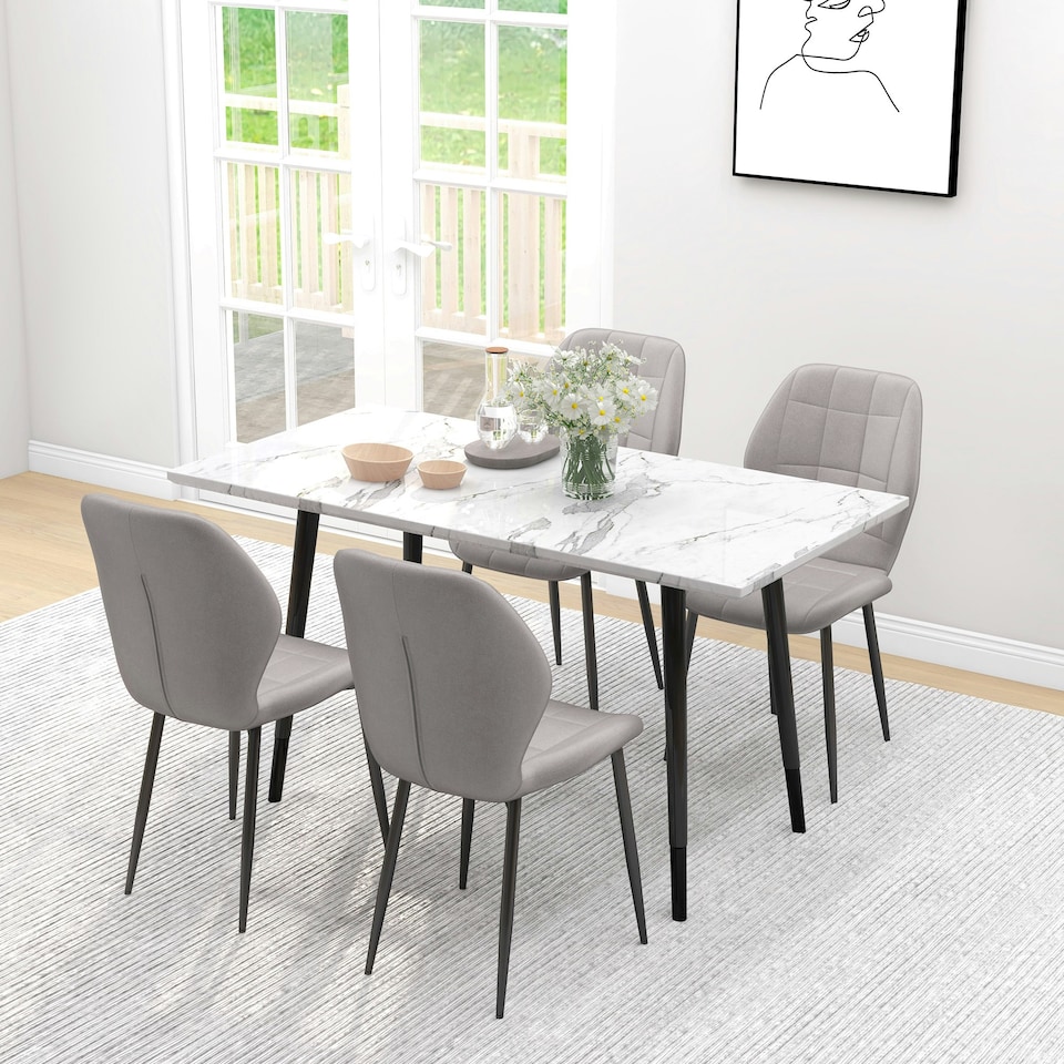 image 1 of HOMCOM Modern Style Kitchen Chairs Set of 4 with Flannel Upholstered