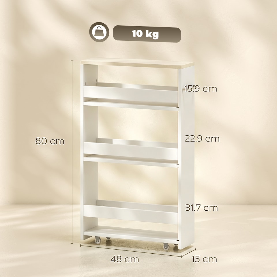 image 1 of kleankin Storage Trolley with Wheels and Handle, White