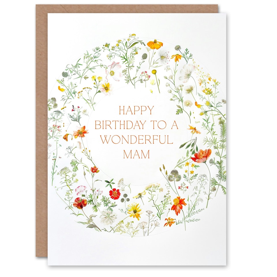 image 1 of Simple Delicate Elegant Floral Circle Mam Her Birthday Card