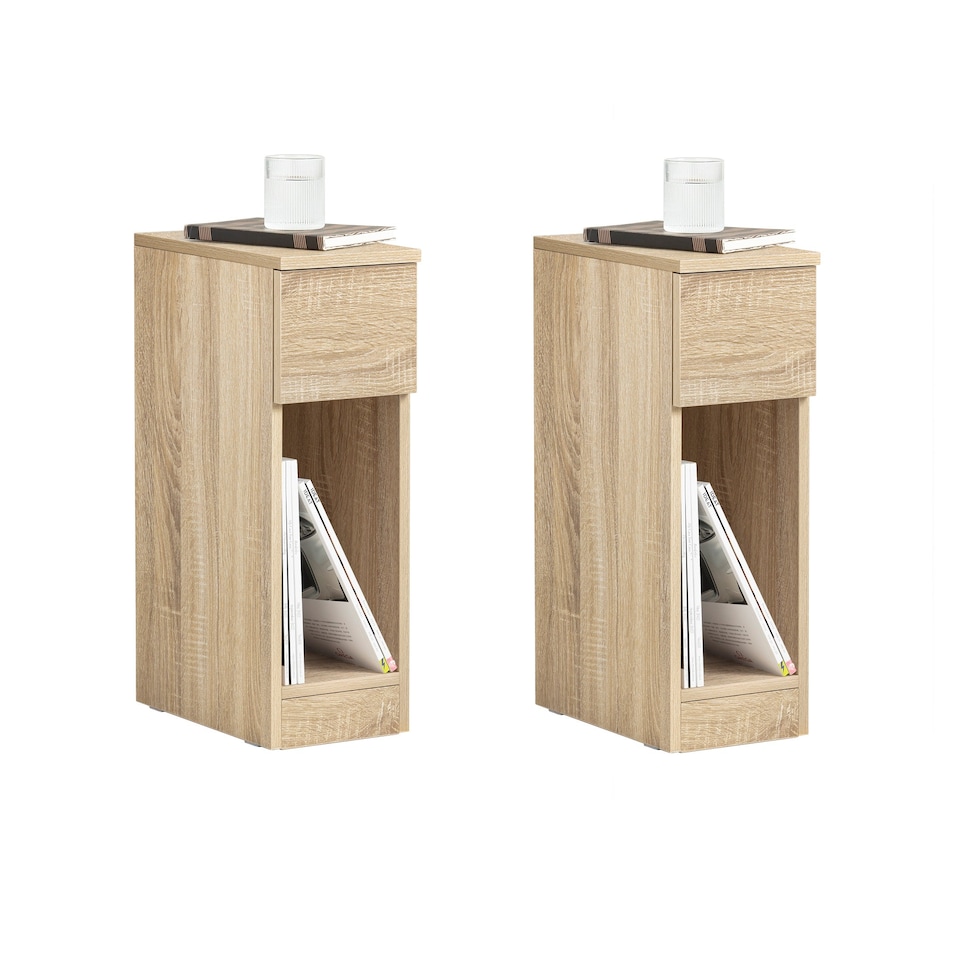 image 1 of SoBuy FBT111-Nx2,Set of 2 Slim Bedside Table Nightstand with Drawer and Shelf