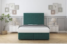 Sloomy Manhattan Emerald Plush Ottoman Bed Base With 54" Floor Standing Headboard 4'6 Double | Green | Emerald | Double | 1