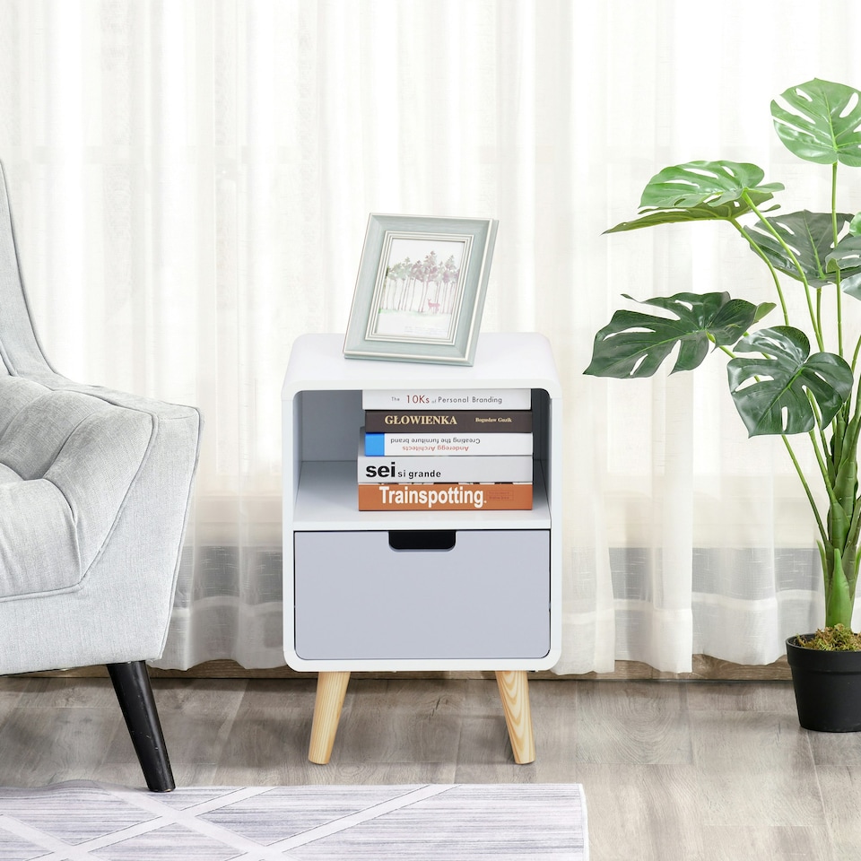 image 1 of HOMCOM Nordic Style Bedside Table End Table Nightstand With Drawer