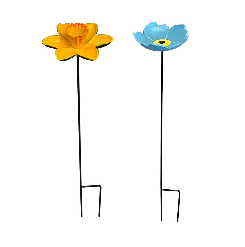 image 1 of Cast Iron Daffodil & Forget Me Not Bird Feeder Flower Dish Set