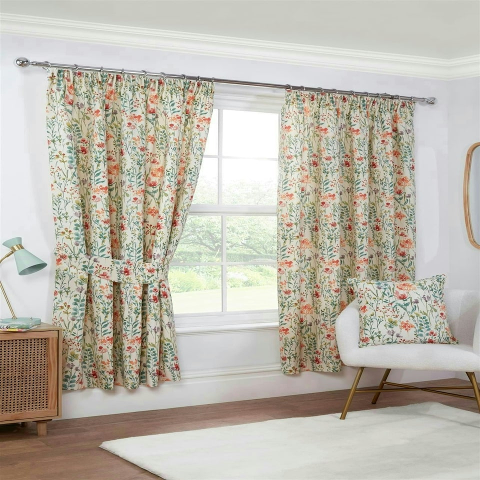 image 1 of Amaryllis Pencil Pleat Curtains - Multi - 229cm x 137cm Multi