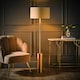 image 2 of ValueLights Lexy Antique Brass Rotary Dimmer Switch Floor Lamp with Beige/Gold Shade Cream