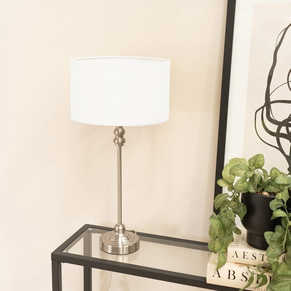 image 1 of ValueLights Maggie Chrome Candlestick Table Lamp White Shade and Bulb
