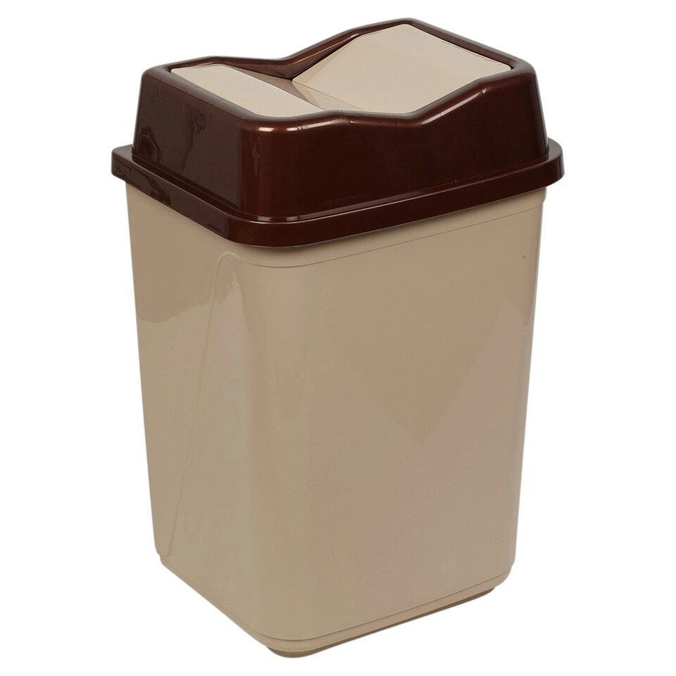 image 1 of Plastic Waste Recycling Bin With Butterfly Lid for Kitchen or Office | Brown | 5L Cappuccino