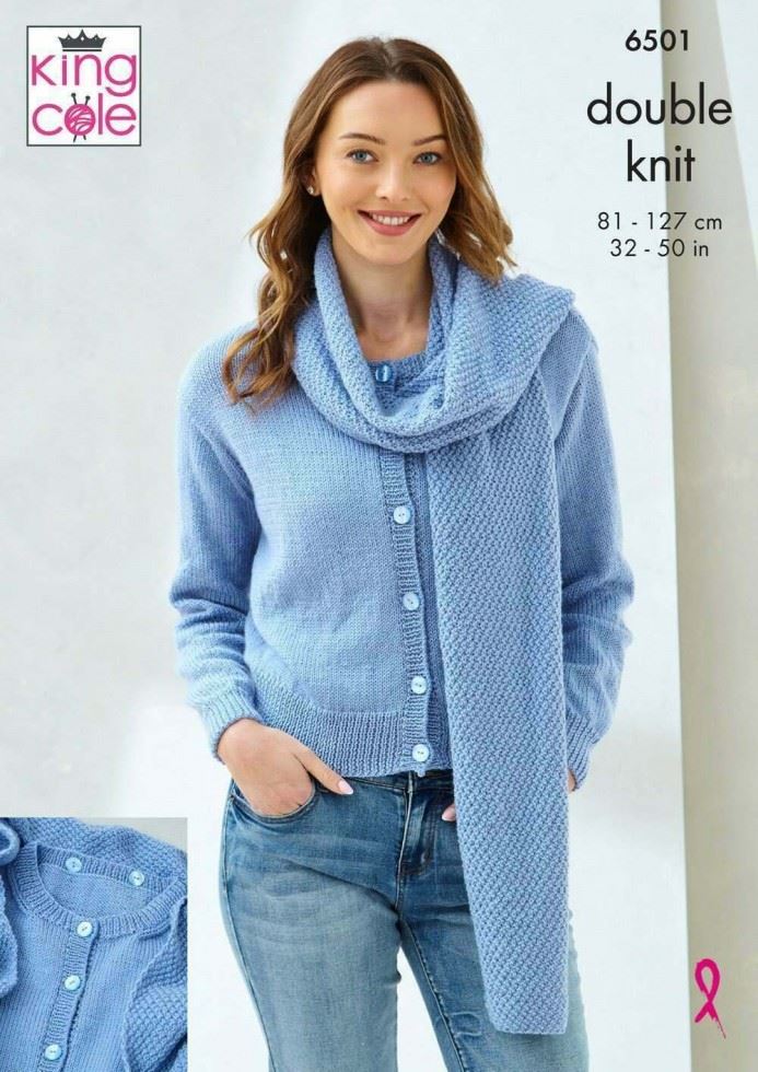 King Cole Orchard DK Knitting Pattern 6501, Cardigans, Sweaters and Scarves for Women - 32 - 50 Inches