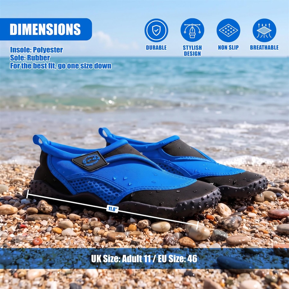 image 1 of GEEZY Aqua Water Shoes, Unisex, Beach Surfing - Blue & Black, UK Adult 11