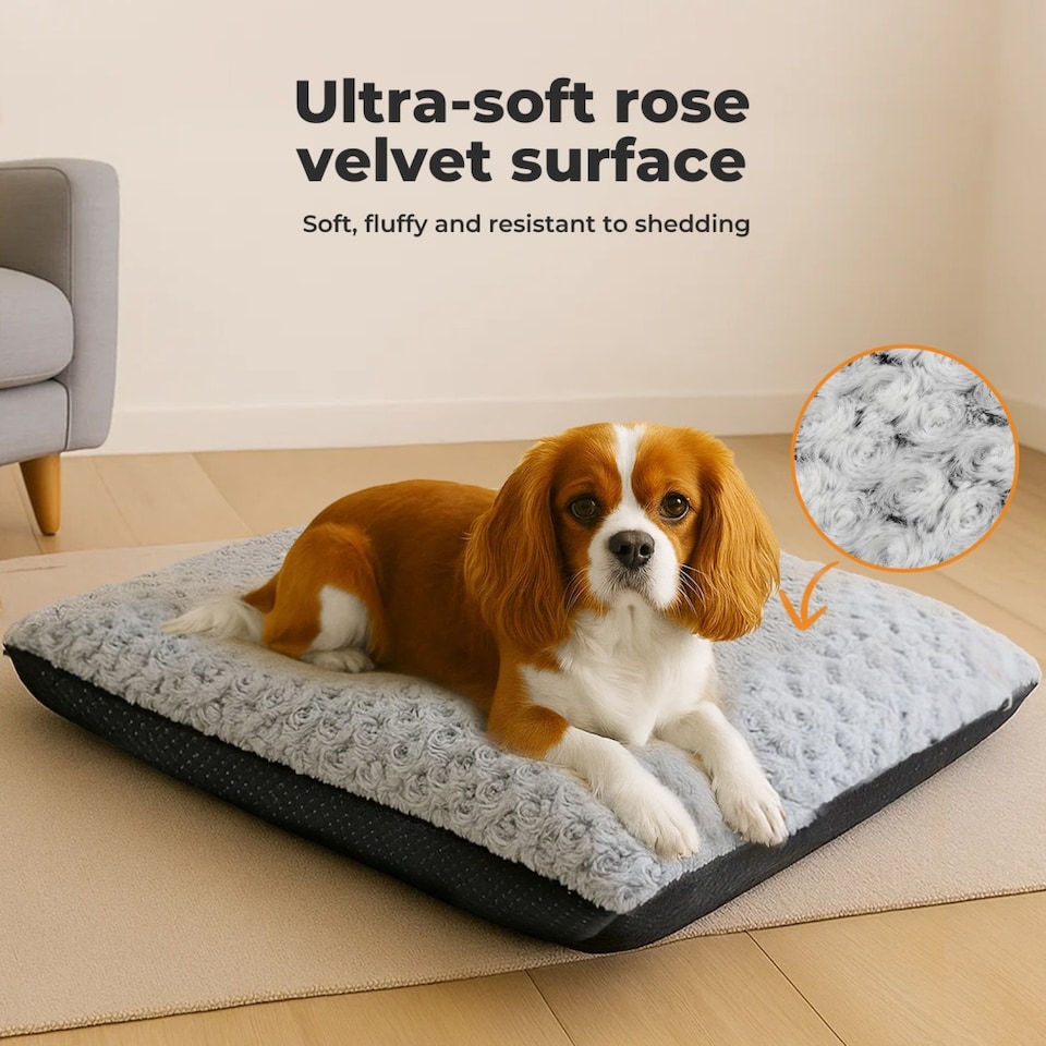 image 1 of Skylos Small Dog Calming Bed Grey Plush Cushion Waterproof Washable Cover | Grey | Small | S