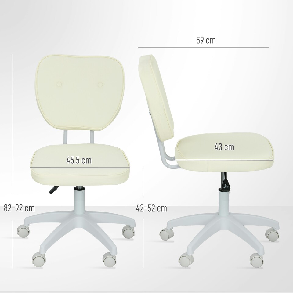 image 1 of Vinsetto Vanity Task Chair with Adjustable Height, Armless, Cream | Cream | White | One Size