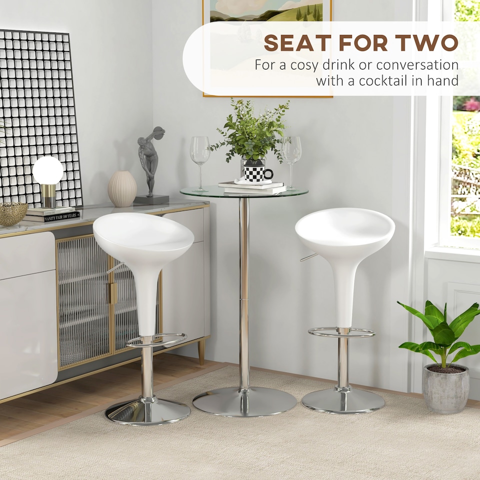 image 1 of HOMCOM Round Bar Table, Modern Dining Table with Tempered Glass Top and Steel Frame for 2, Easy Assembly for Breakfast Bar, Dining Room, 60 x 60 x 102cm, Clear