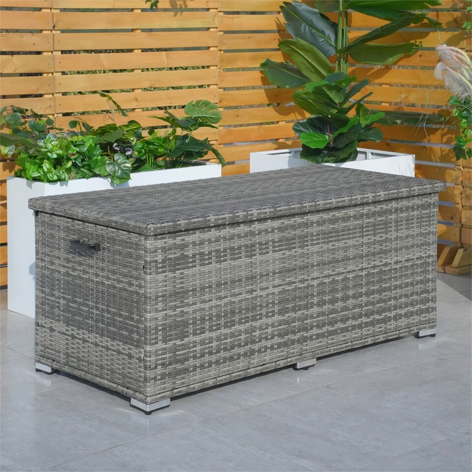 image 1 of Direct Wicker 495L Outdoor Garden Rattan Storage Box, Medium Deck Storage Box for Patio, Yard | Grey