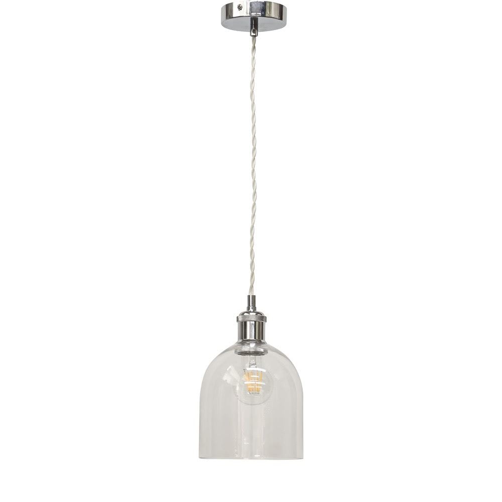 First Choice Lighting Belten - Clear Glass Cloche Chrome Retro Pendant Fitting