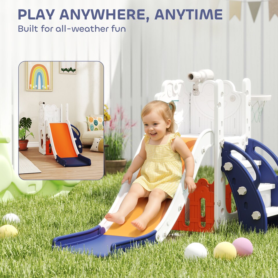 image 1 of AIYAPLAY 5 in 1 Toddler Slide Set with Basketball Hoop for Age 1-3, Orange