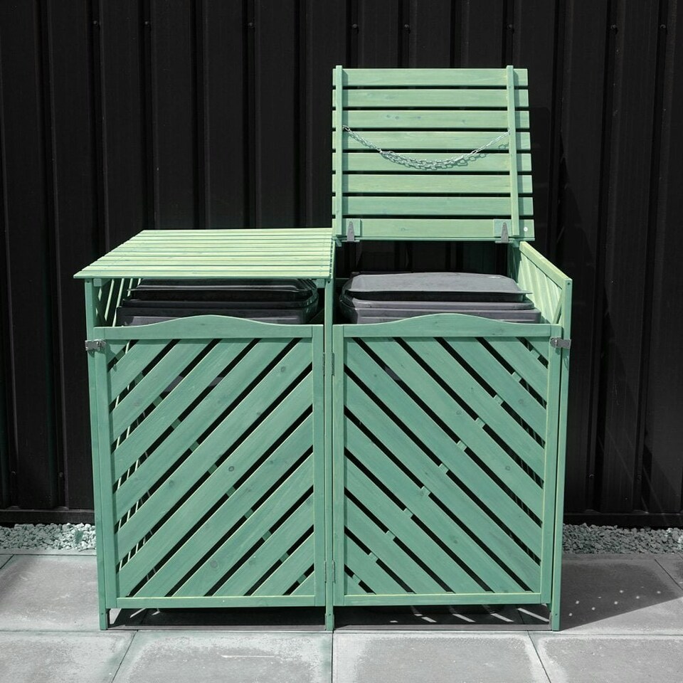 image 1 of Wooden Double Wheelie Bin Storage - Green