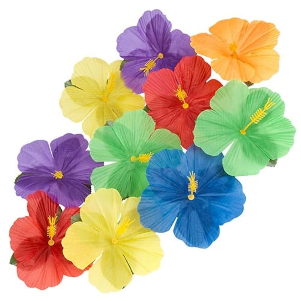 Assorted Hibiscus Hawaiian Fabric Flower Embellishments - Pack of 24