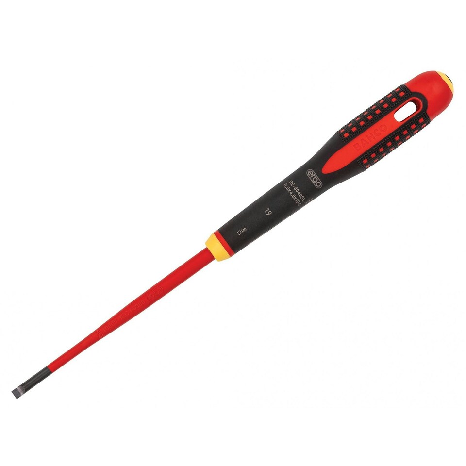 Bahco Ergo Slim Vde Insulated Screwdriver, Slotted - Multi Colour - 4.0 x 100mm