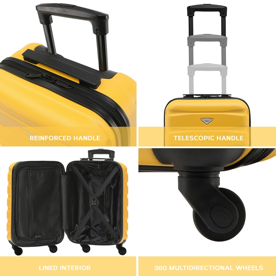 image 1 of 55x35x20cm Carry On Cabin Hard Shell Suitcase - 100+ Airlines Approved Including EasyJet (Paid), British Airways, Ryanair (Priority), TUI Yellow | Yellow/Black | Cabin Bag