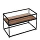 image 1 of Glass Display Top Coffee Table with Steel Frame Reversible Wooden Storage Shelf | Black | Dark Walnut