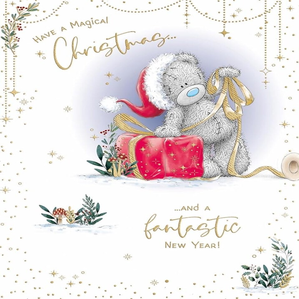 image 1 of Bear Wrapping Present Christmas Card